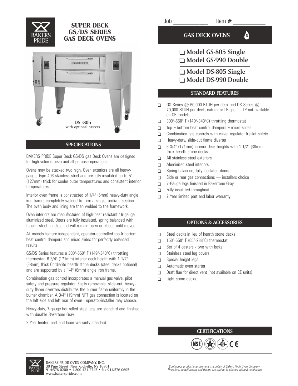 Bakers Pride SUPER DECK GS-805 User Manual | 2 pages