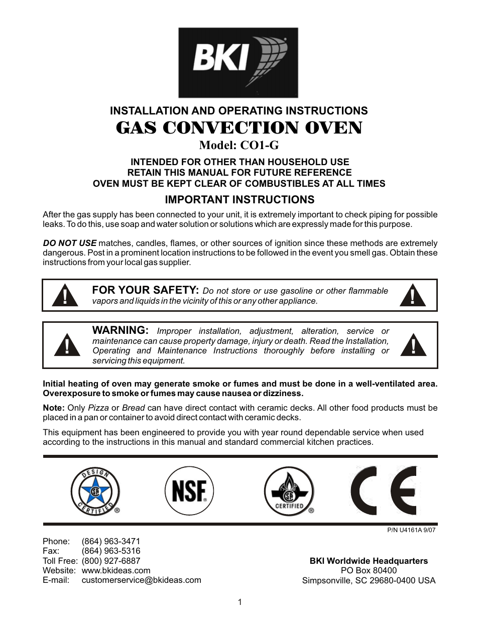Bakers Pride CO1-G User Manual | 16 pages