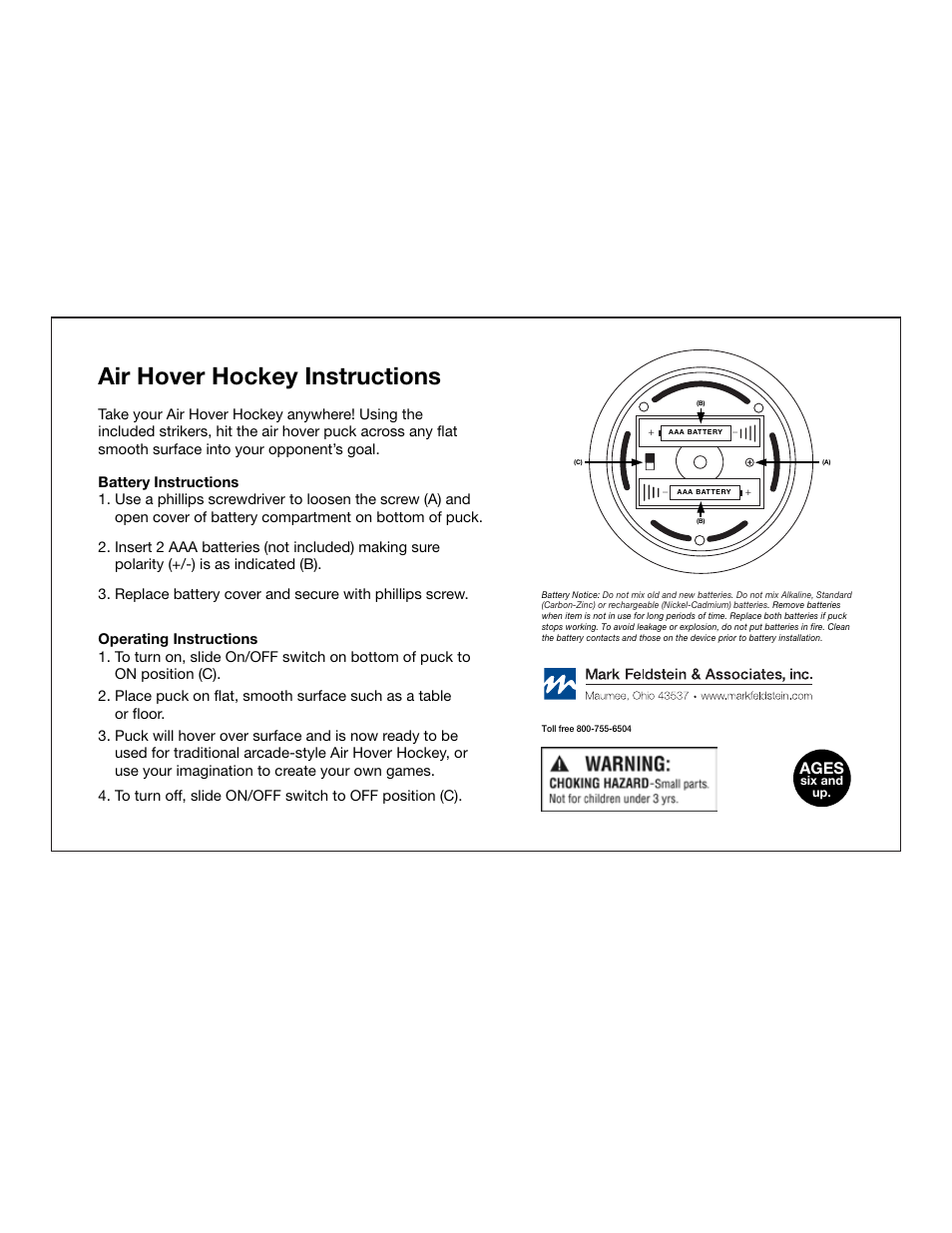 Mark Feldstein & Associates Air Hover Hockey Extreme User Manual | 1 page