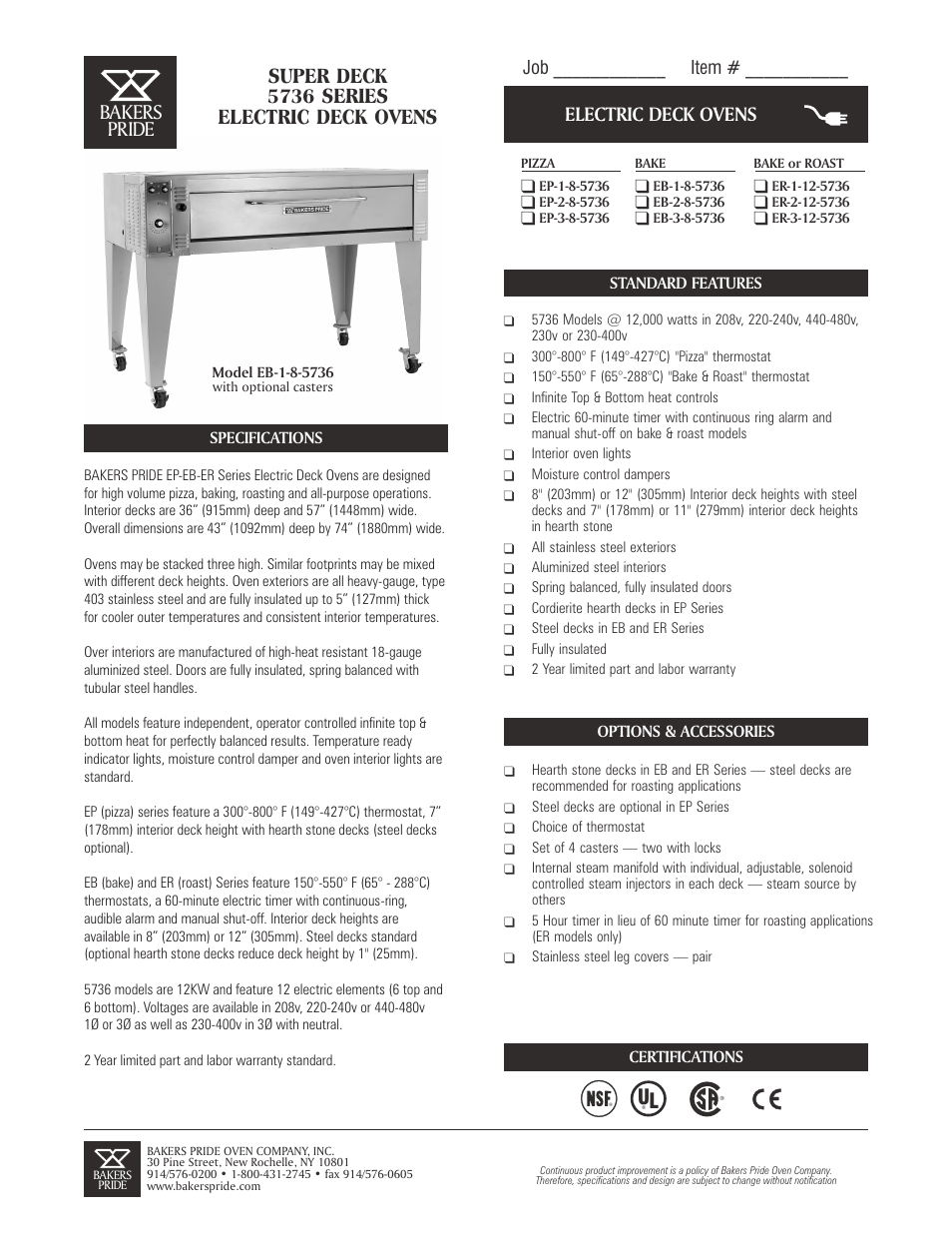 Bakers Pride 5736 User Manual | 2 pages