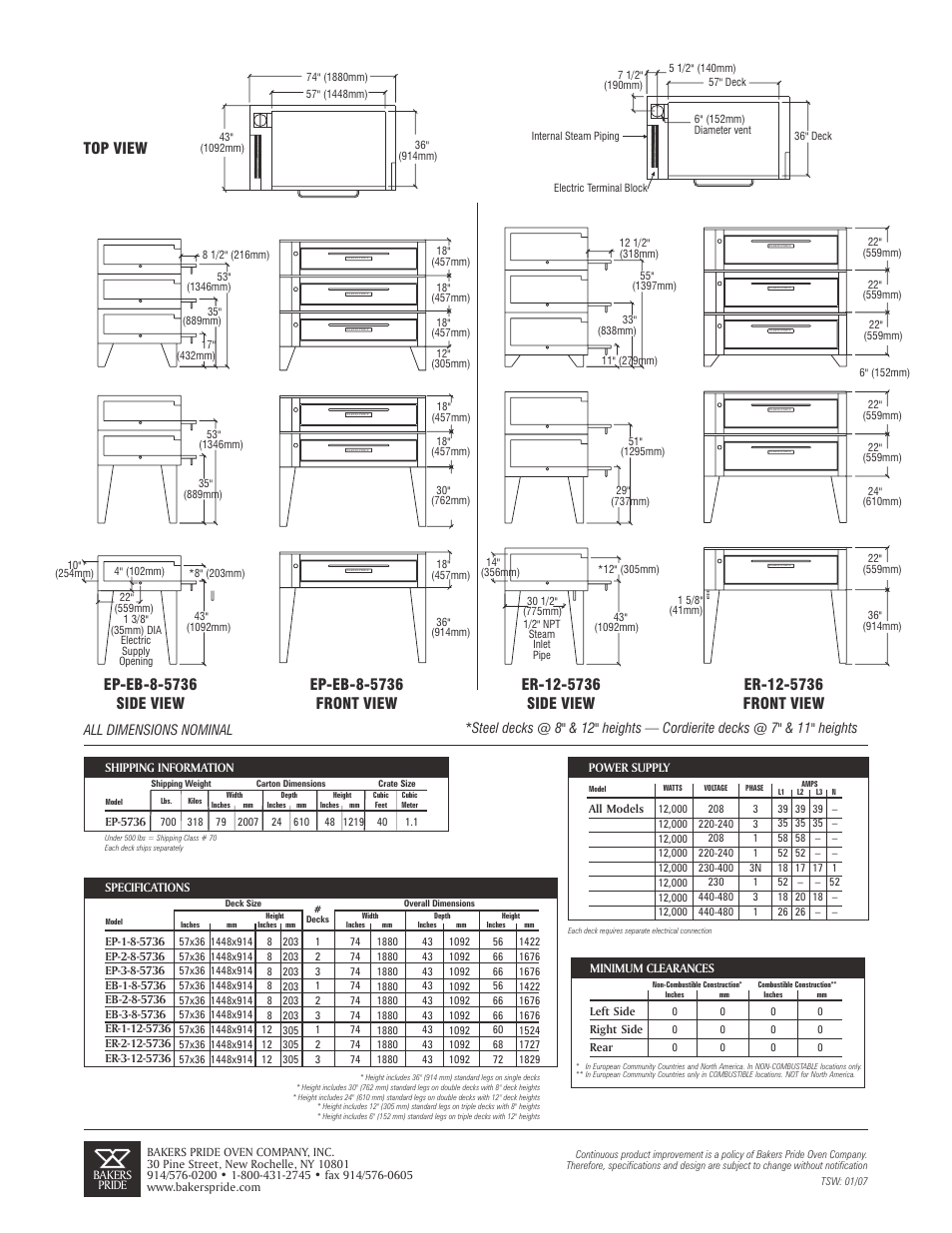 All dimensions nominal | Bakers Pride 5736 User Manual | Page 2 / 2