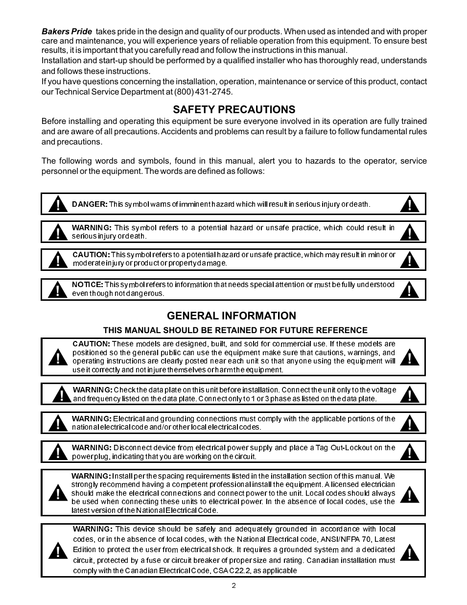 Bakers Pride VH1828E User Manual | Page 2 / 48