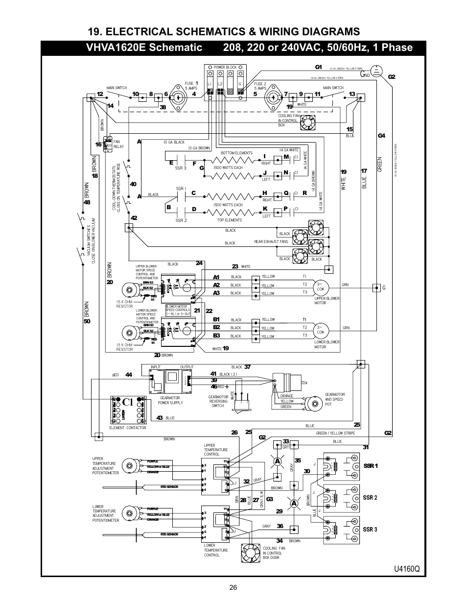 Electrical schematics & wiring diagrams, U4160q, Br ow n bl ue gr een | Wh ite, Br ow n | Bakers Pride VH1828E User Manual | Page 26 / 48