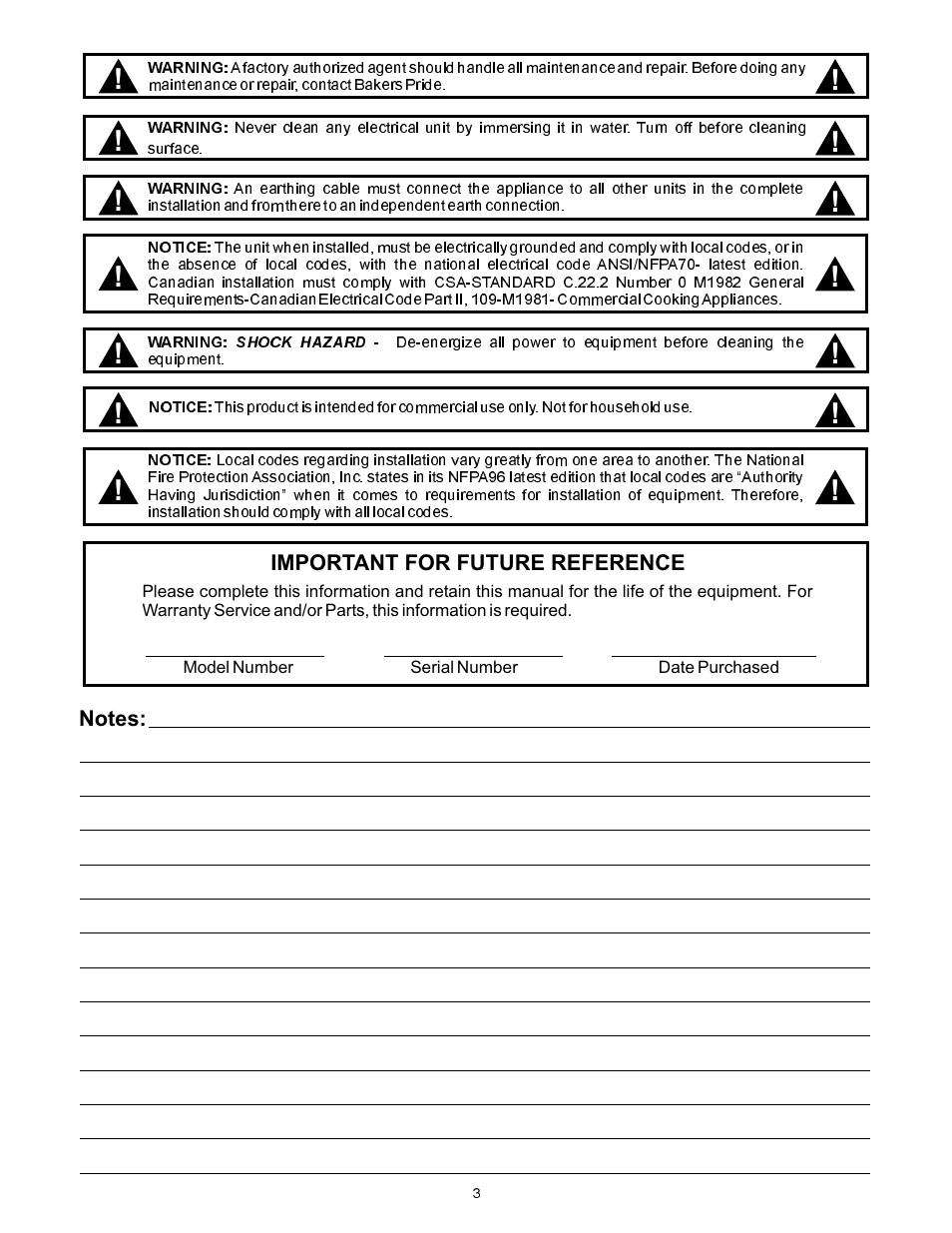 Bakers Pride VH1828E User Manual | Page 3 / 48