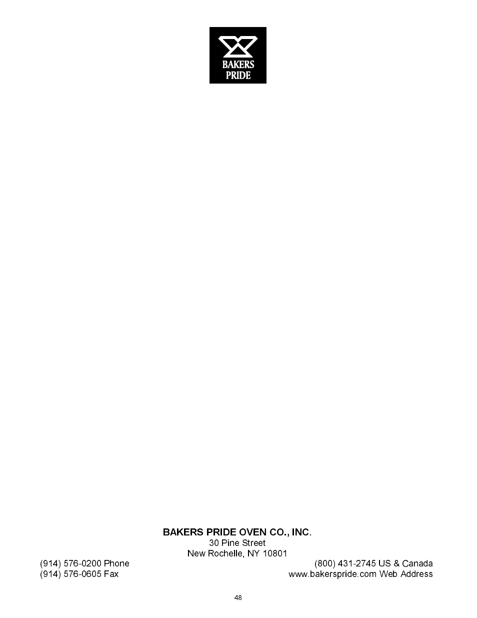 Bakers pride | Bakers Pride VH1828E User Manual | Page 48 / 48