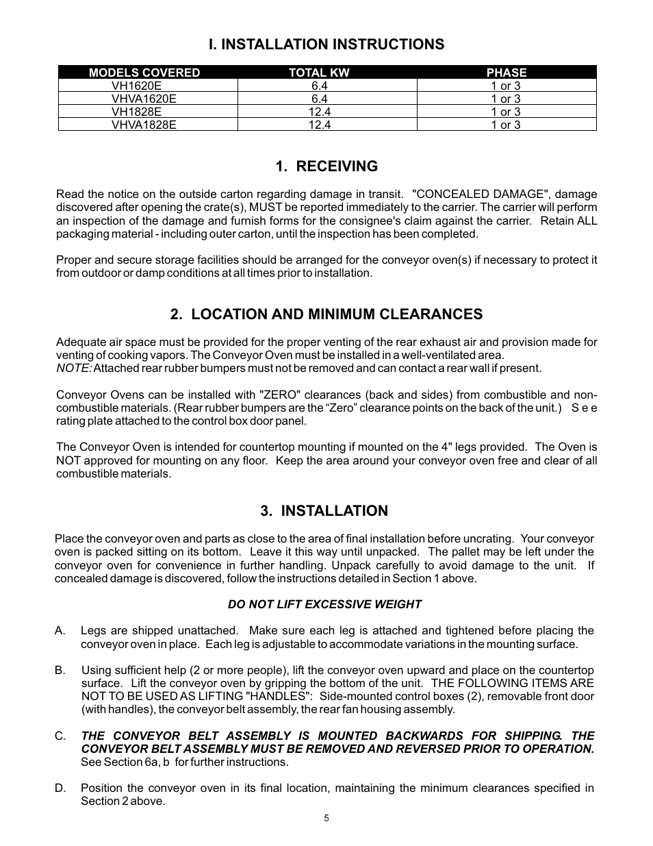 Installation | Bakers Pride VH1828E User Manual | Page 5 / 48