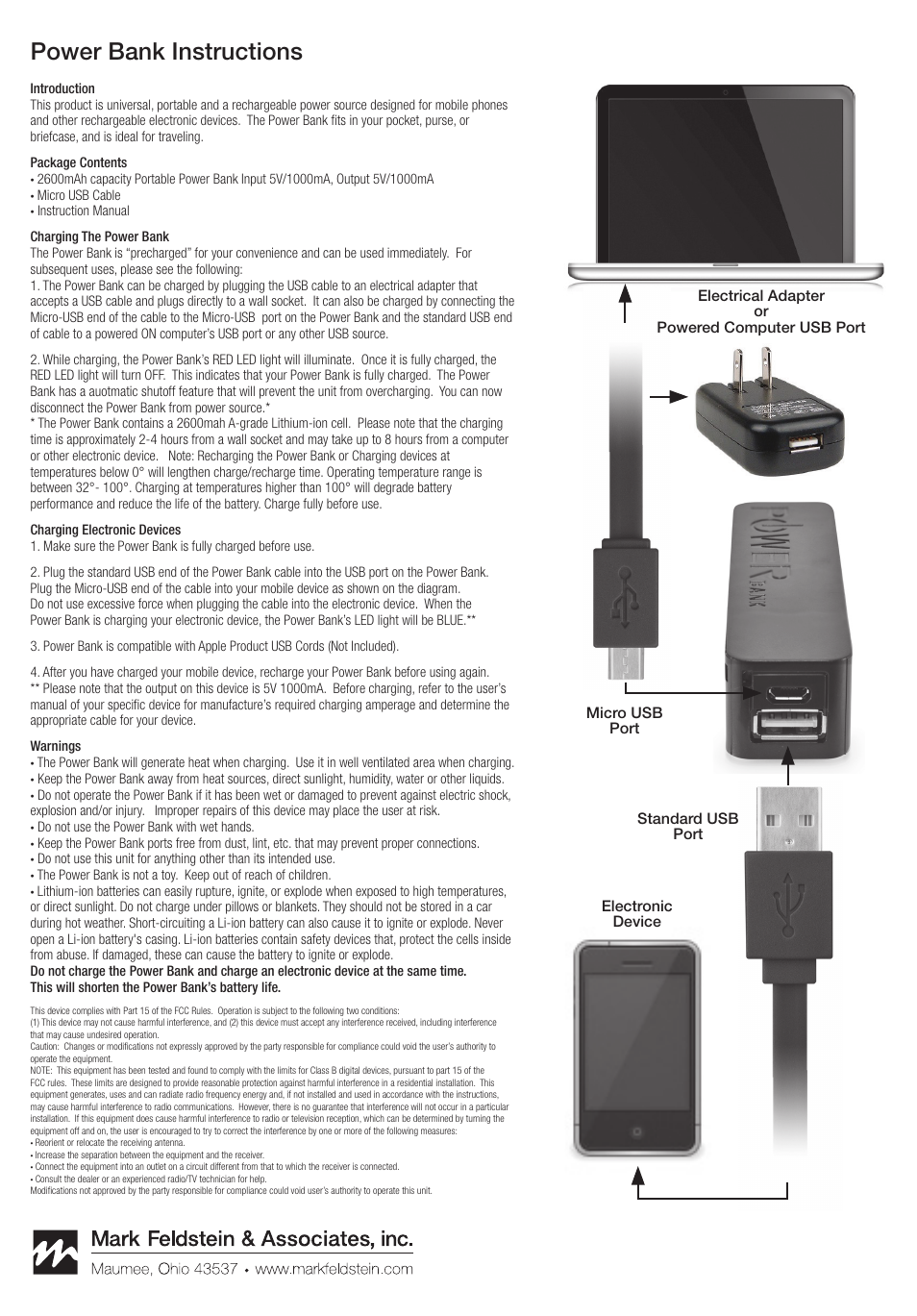 Mark Feldstein & Associates Power Bank User Manual | 1 page