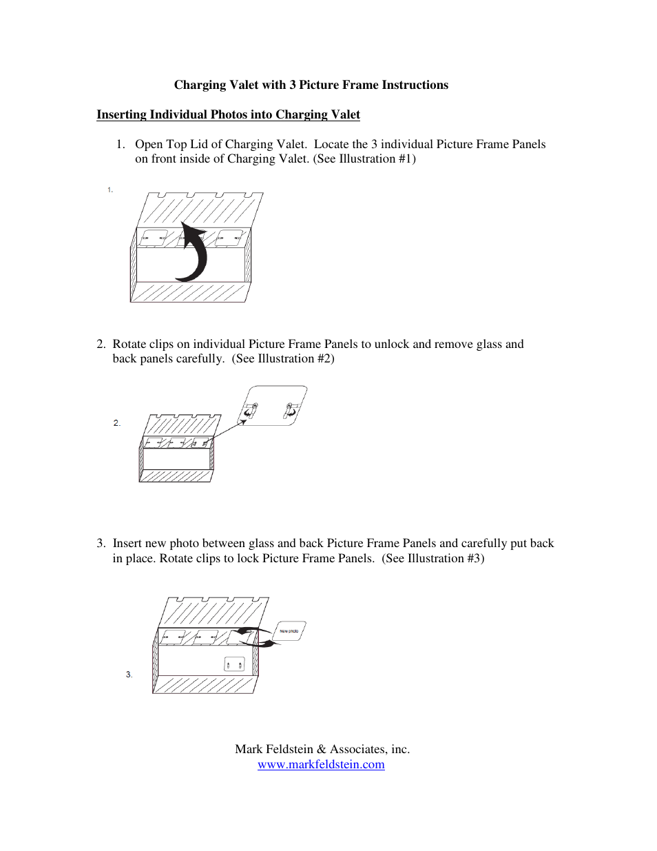 Mark Feldstein & Associates Tri-Frame Charging Valet User Manual | 1 page