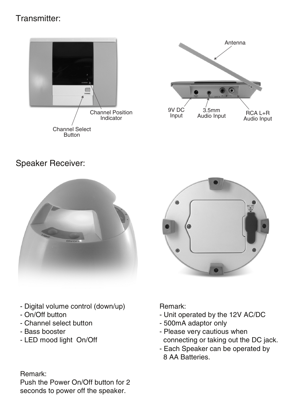 Speaker receiver: transmitter | Mark Feldstein & Associates Wireless Indoor Outdoor Bullet Speakers User Manual | Page 4 / 6