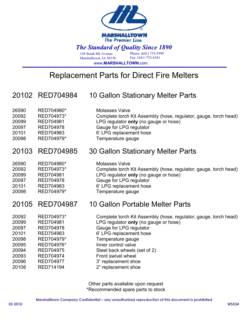 Marshalltown Asphalt Melters User Manual | 2 pages