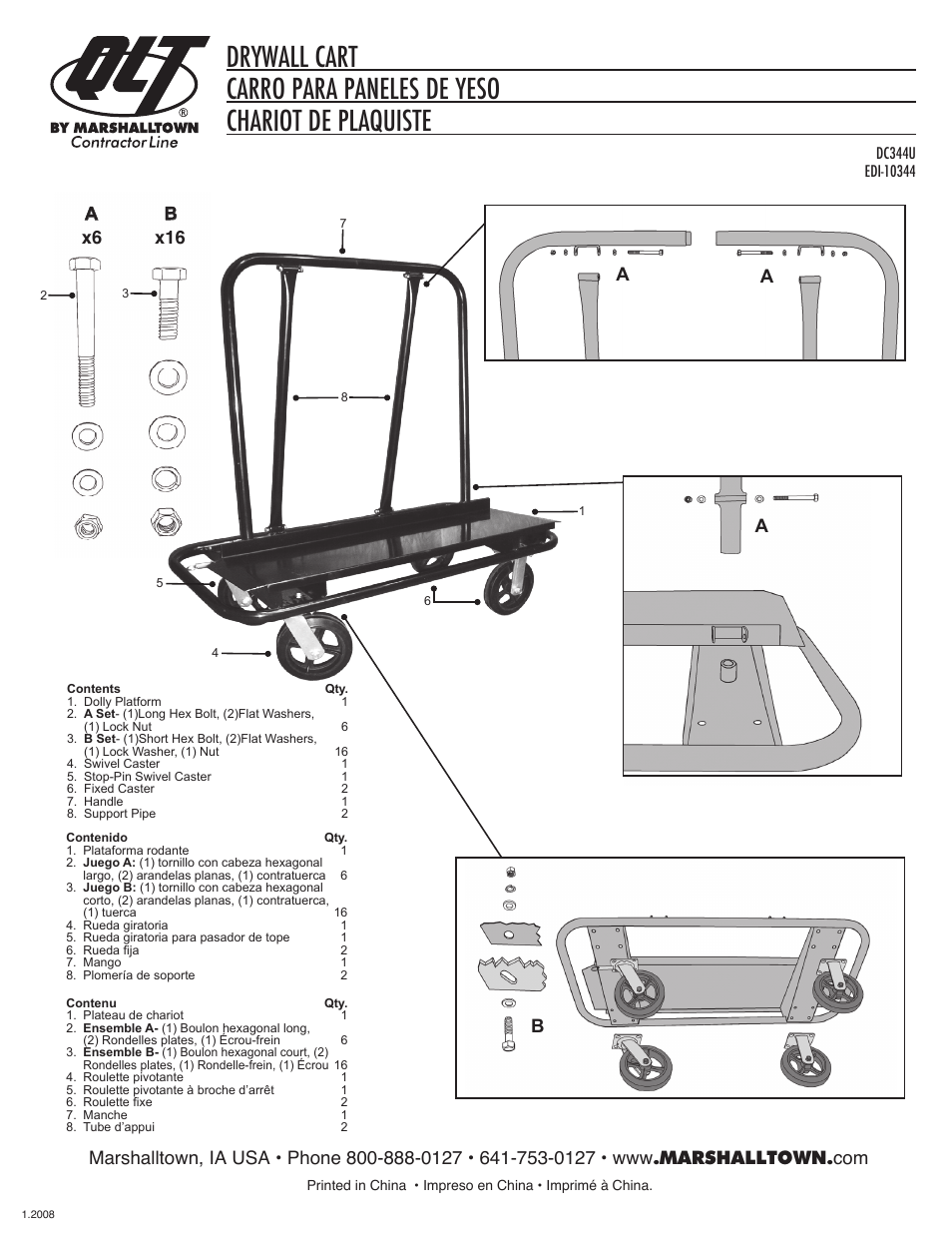 Marshalltown DC344U Drywall Cart User Manual | 1 page