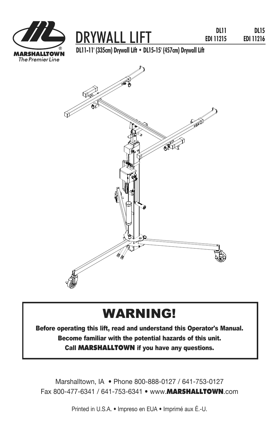 Marshalltown DL11 Drywall Lift User Manual | 48 pages