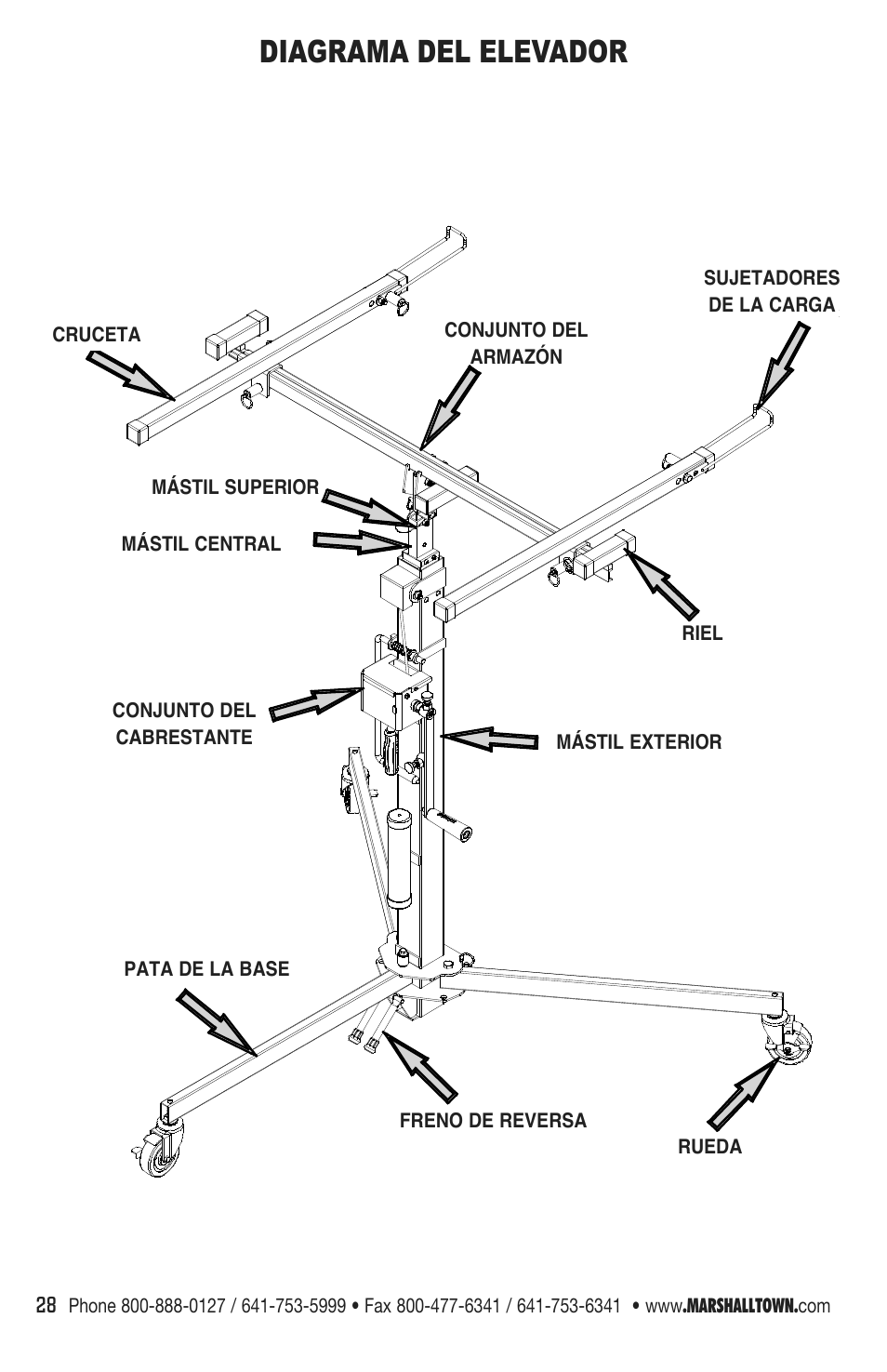 Diagrama del elevador | Marshalltown DL11 Drywall Lift User Manual | Page 28 / 48