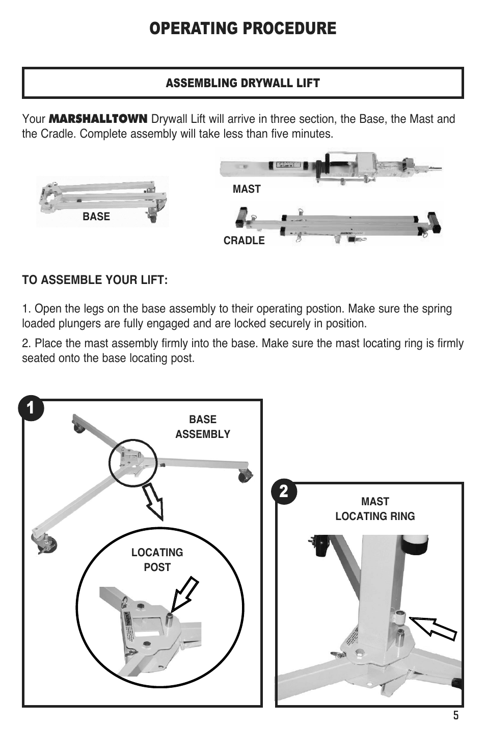 Operating procedure | Marshalltown DL11 Drywall Lift User Manual | Page 5 / 48