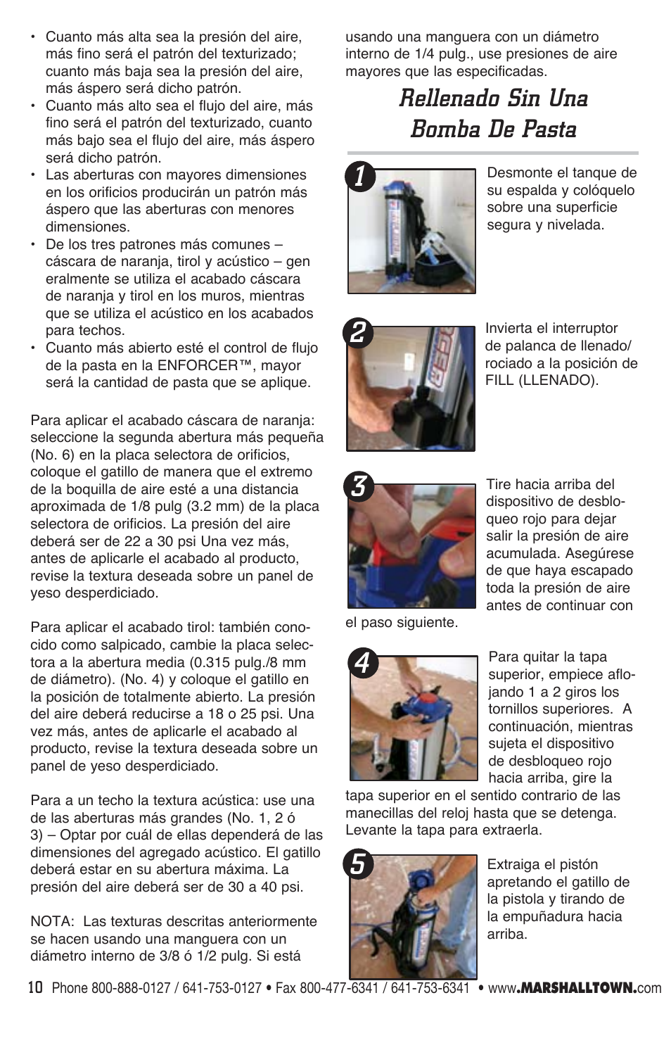 Rellenado sin una bomba de pasta | Marshalltown EDI-10400 Enforcer User Manual | Page 10 / 20
