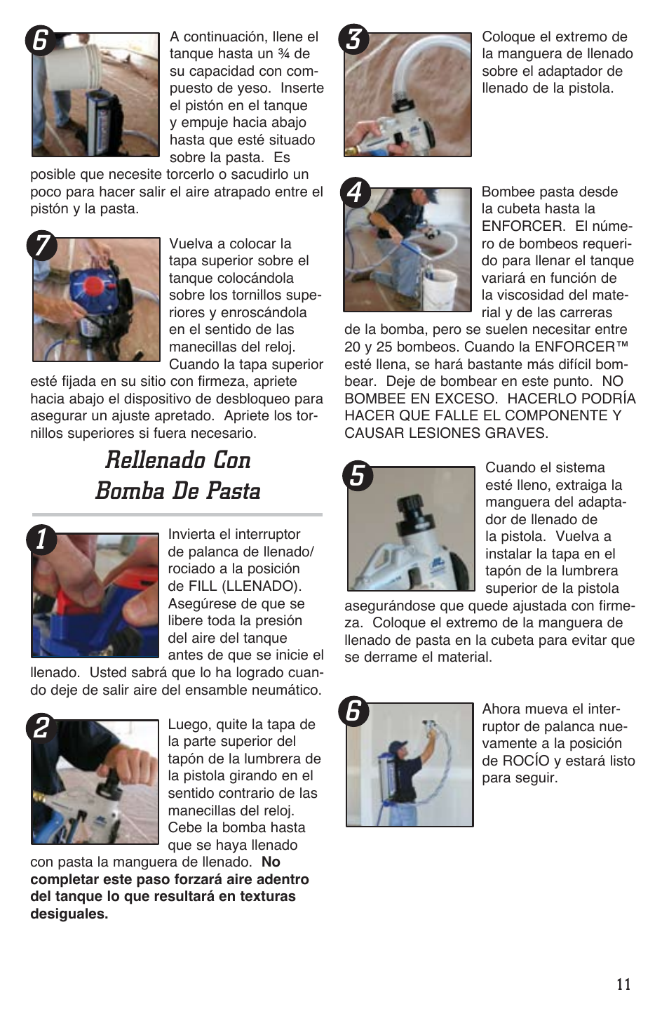 Rellenado con bomba de pasta | Marshalltown EDI-10400 Enforcer User Manual | Page 11 / 20