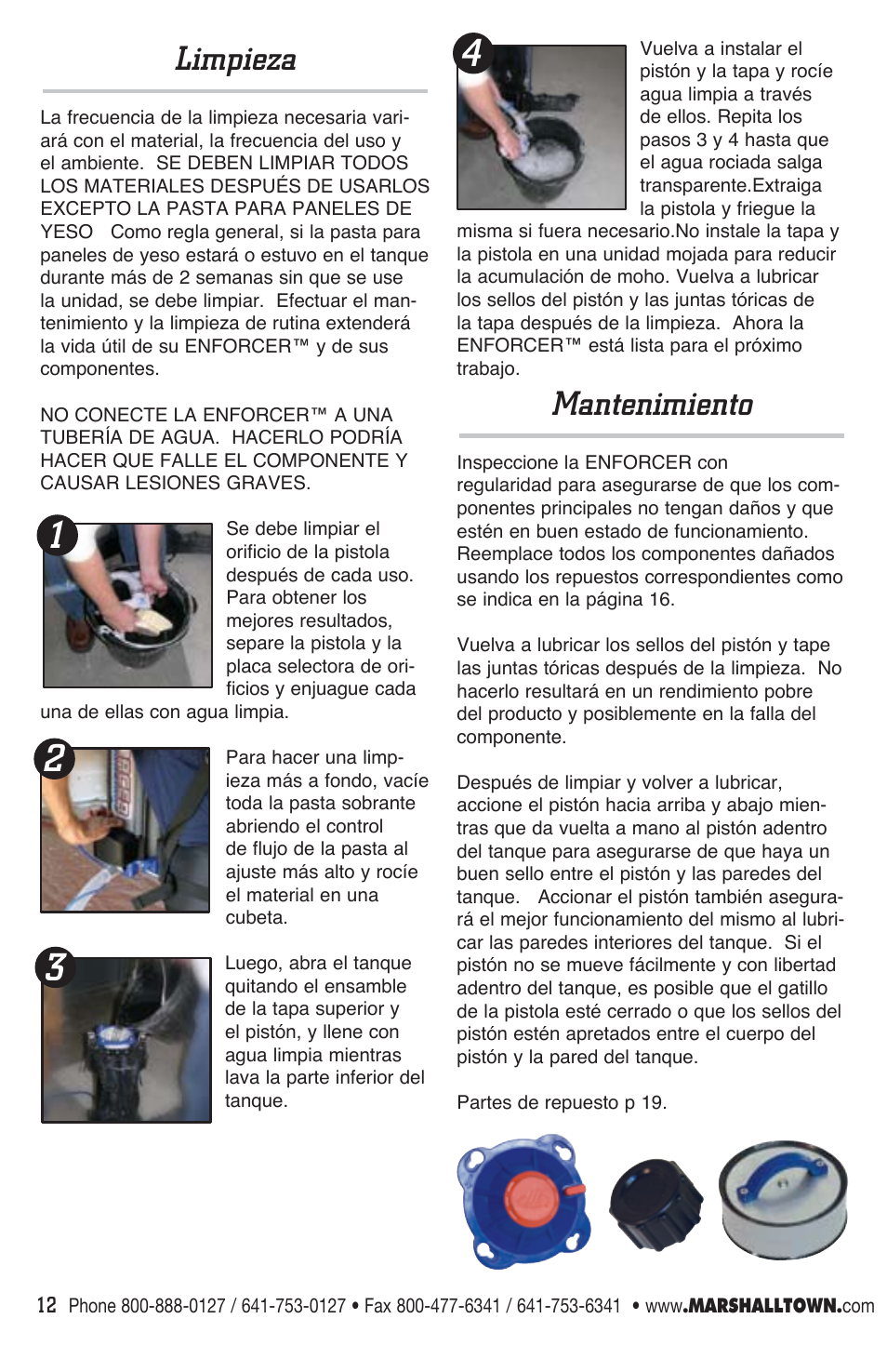 Limpieza, Mantenimiento | Marshalltown EDI-10400 Enforcer User Manual | Page 12 / 20