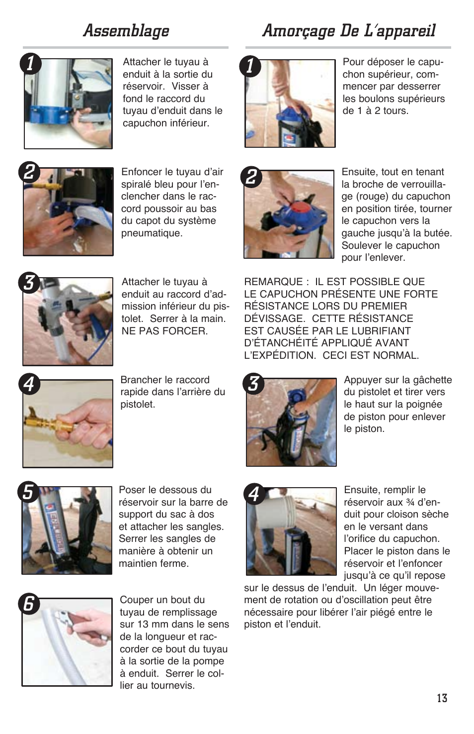 Assemblage, Amorçage de l’appareil | Marshalltown EDI-10400 Enforcer User Manual | Page 13 / 20