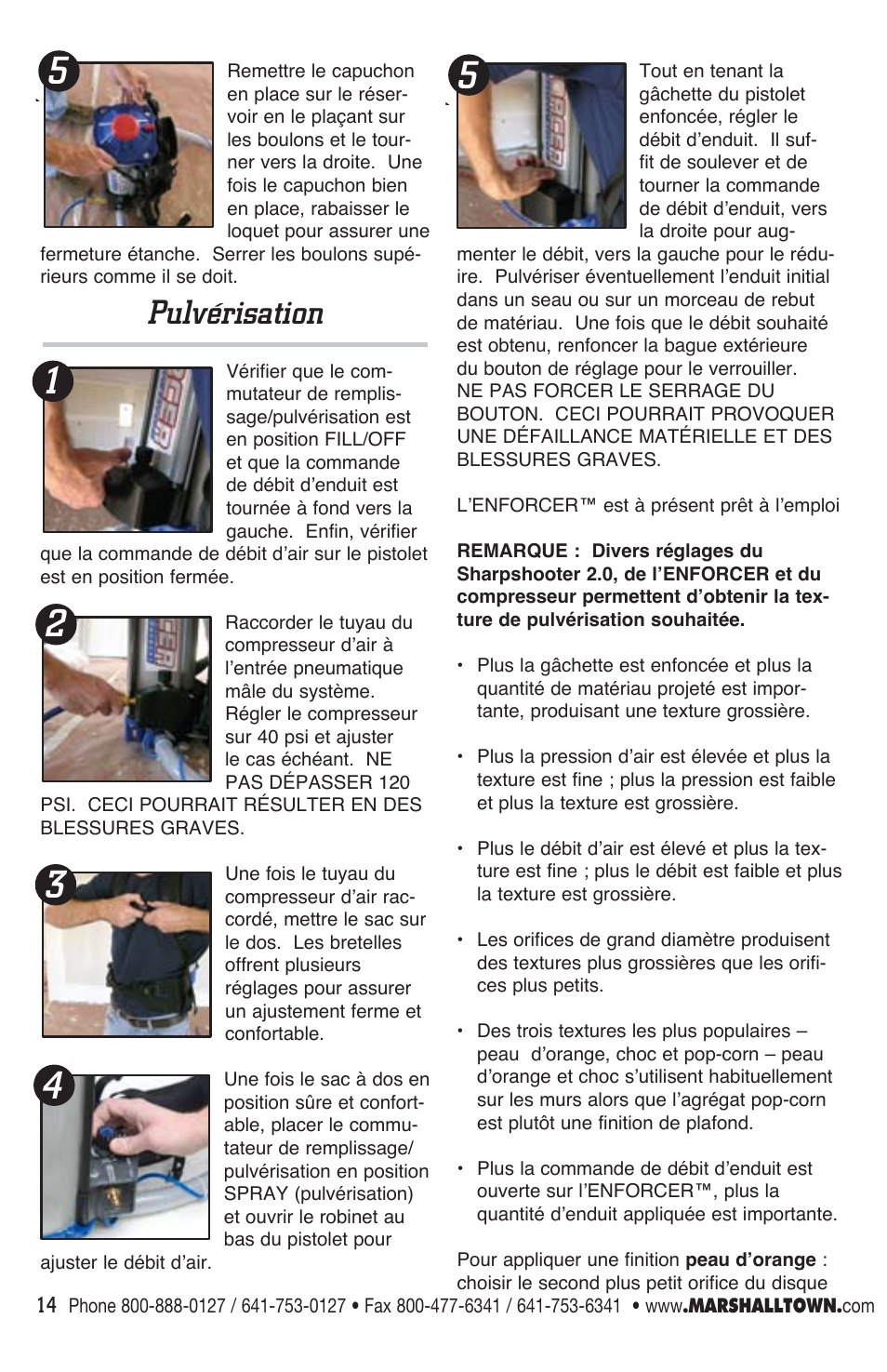 Pulvérisation | Marshalltown EDI-10400 Enforcer User Manual | Page 14 / 20