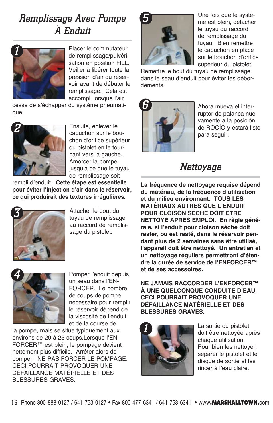 Remplissage avec pompe à enduit, Nettoyage | Marshalltown EDI-10400 Enforcer User Manual | Page 16 / 20