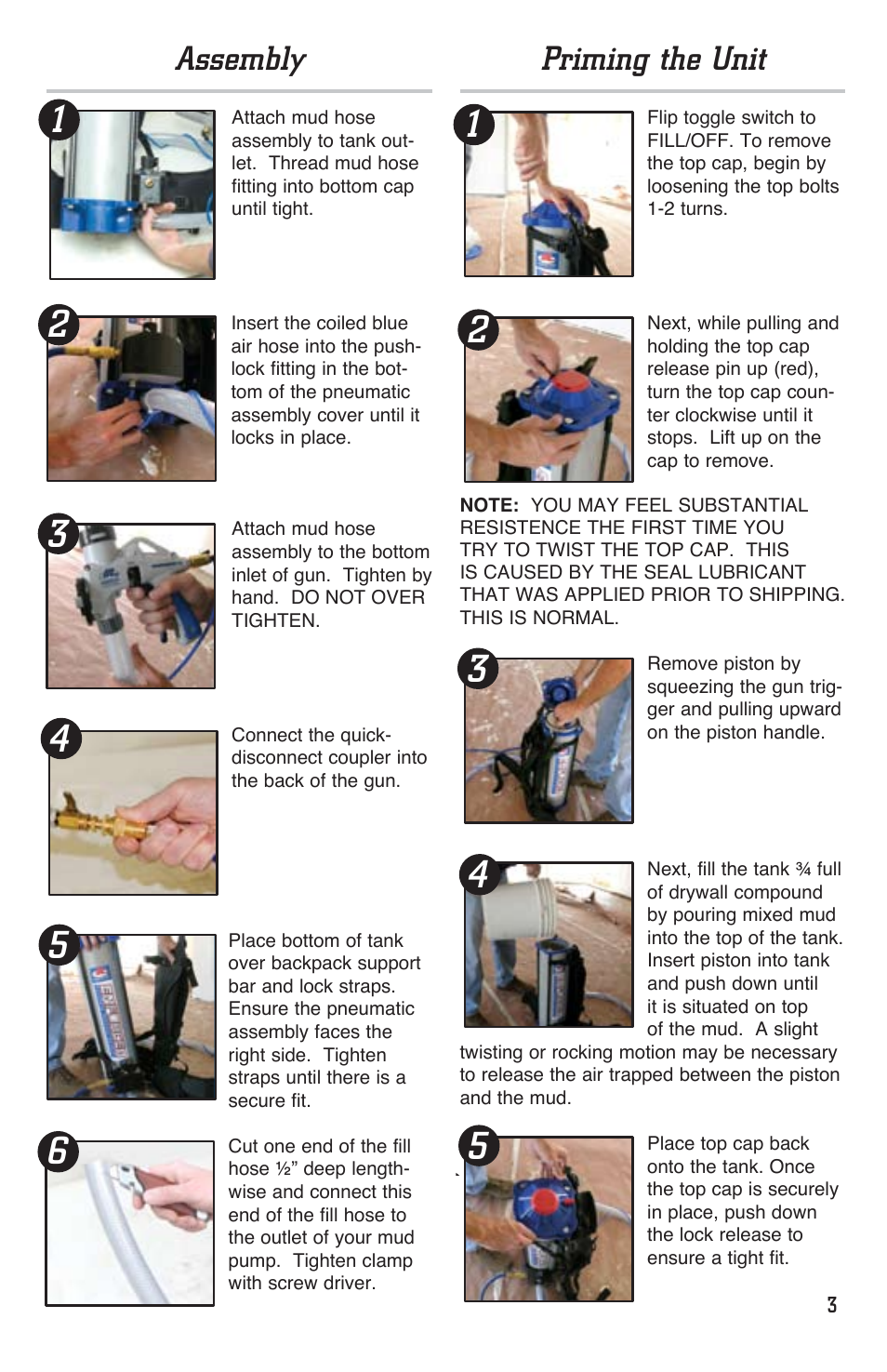 Assembly, Priming the unit | Marshalltown EDI-10400 Enforcer User Manual | Page 3 / 20