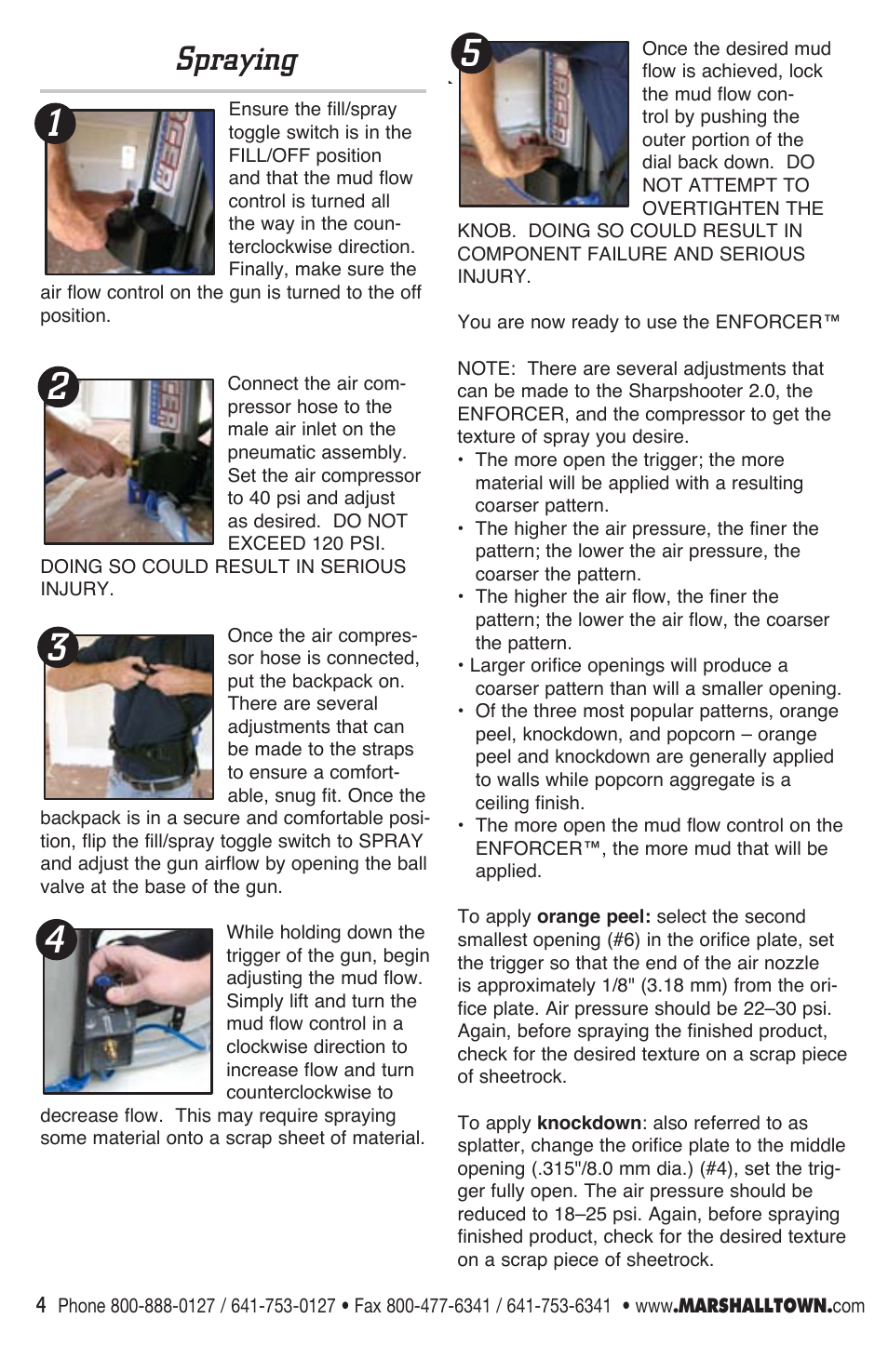 Spraying | Marshalltown EDI-10400 Enforcer User Manual | Page 4 / 20