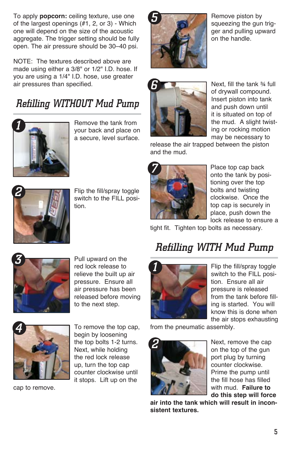 Refilling without mud pump, Refilling with mud pump | Marshalltown EDI-10400 Enforcer User Manual | Page 5 / 20