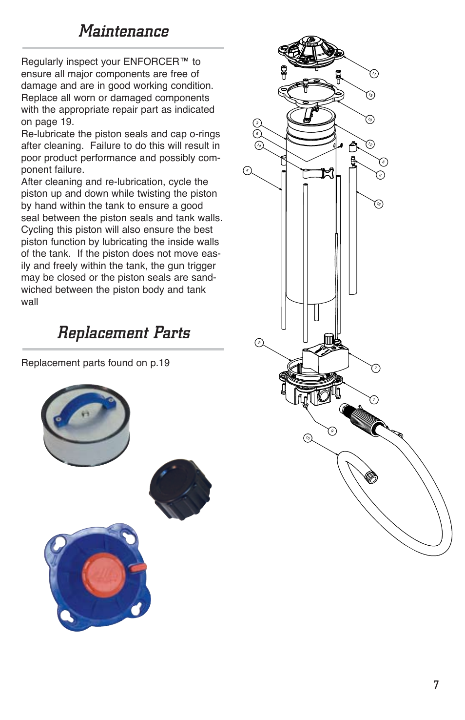 Maintenance, Replacement parts, Replacement parts found on p.19 | Marshalltown EDI-10400 Enforcer User Manual | Page 7 / 20