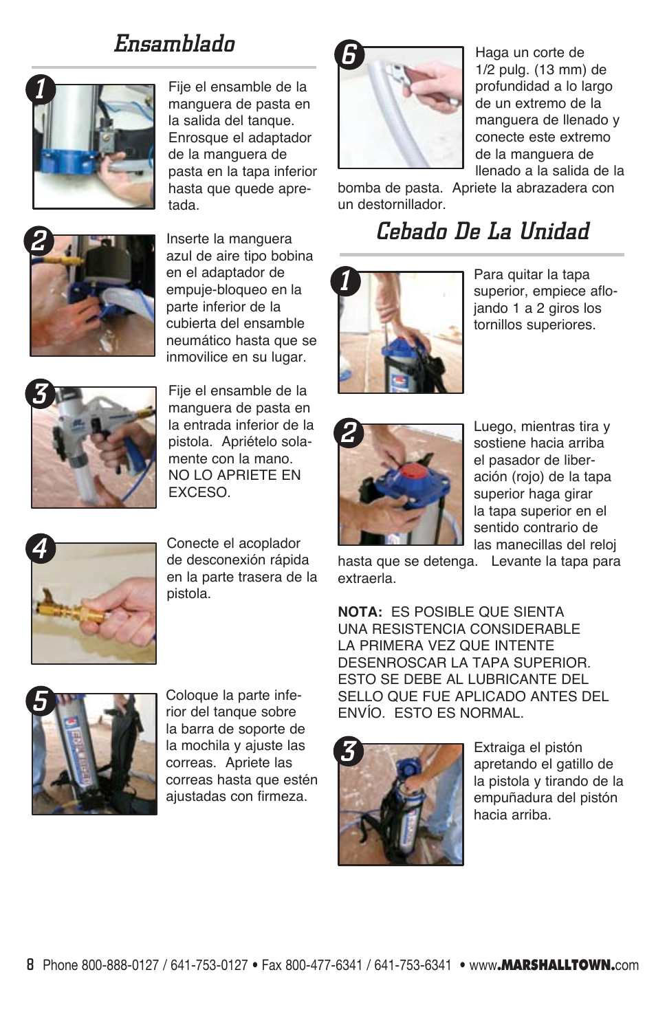 Ensamblado, Cebado de la unidad | Marshalltown EDI-10400 Enforcer User Manual | Page 8 / 20