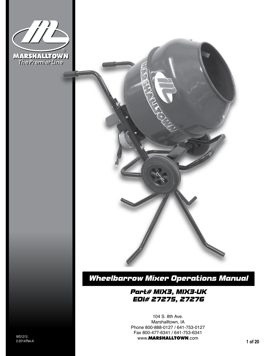 Marshalltown MIX3, MIX3-UK Wheelbarrow Mixer User Manual | 20 pages