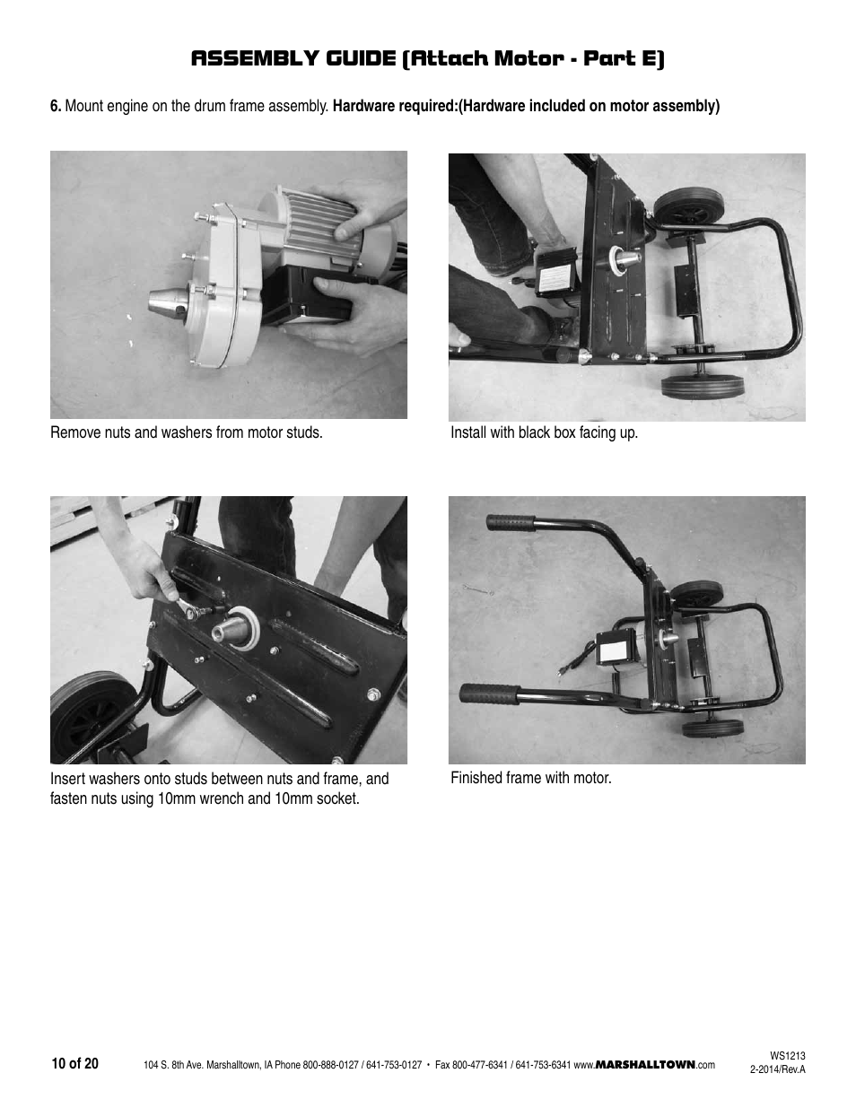 Assembly guide (attach motor - part e) | Marshalltown MIX3, MIX3-UK Wheelbarrow Mixer User Manual | Page 10 / 20