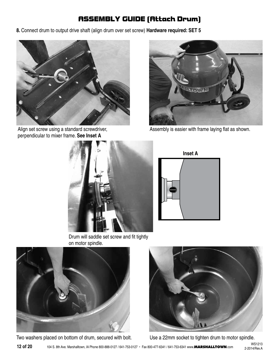 Assembly guide (attach drum) | Marshalltown MIX3, MIX3-UK Wheelbarrow Mixer User Manual | Page 12 / 20