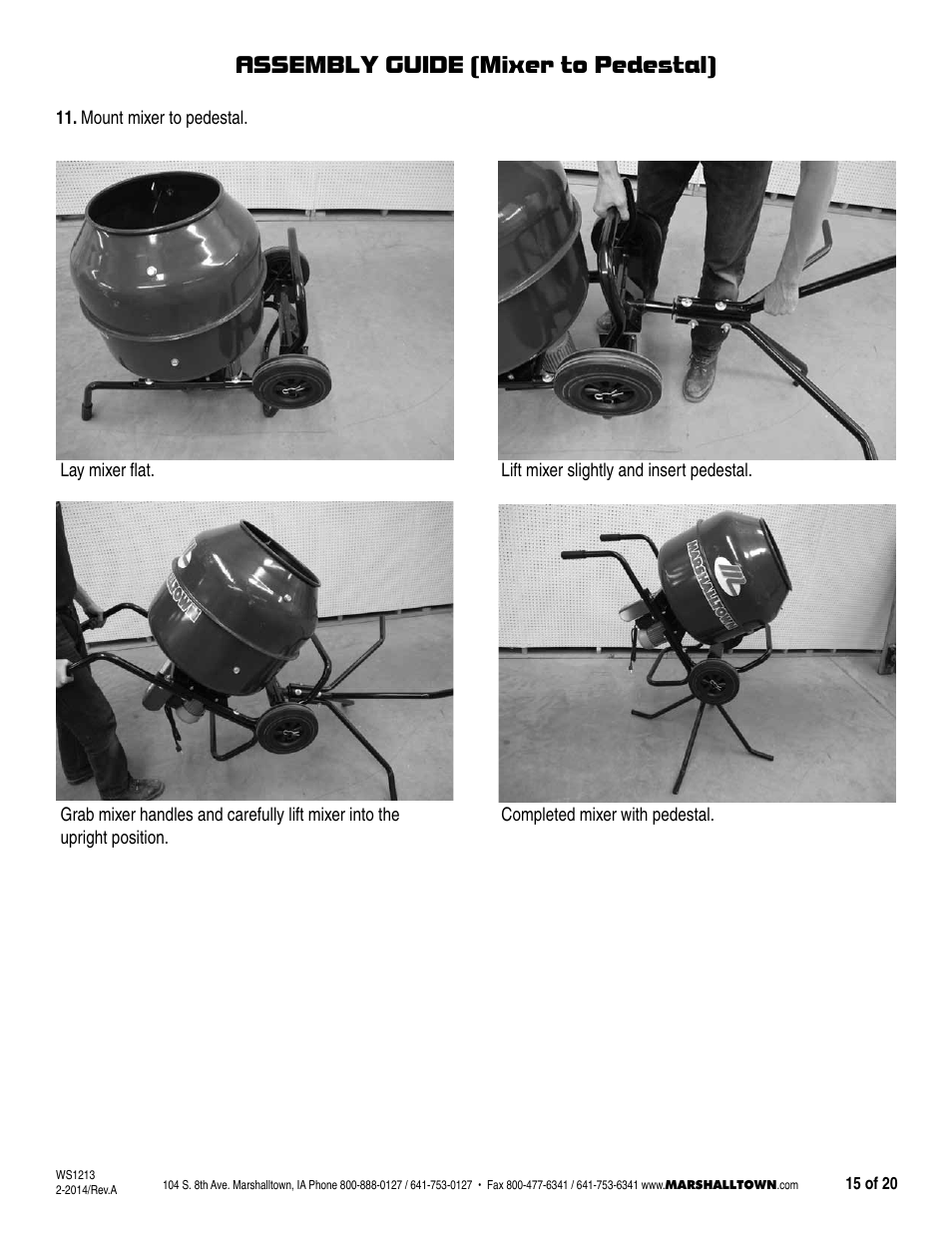 Assembly guide (mixer to pedestal) | Marshalltown MIX3, MIX3-UK Wheelbarrow Mixer User Manual | Page 15 / 20