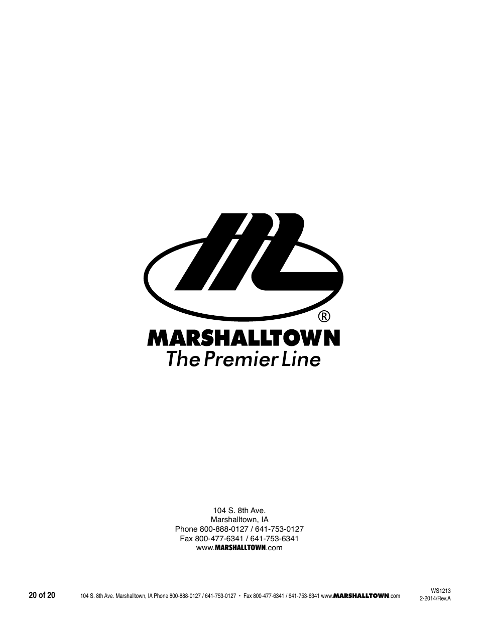 Marshalltown MIX3, MIX3-UK Wheelbarrow Mixer User Manual | Page 20 / 20