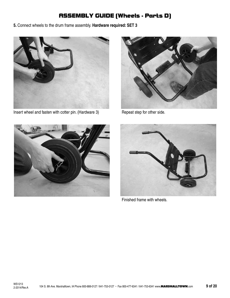 Assembly guide (wheels - parts d) | Marshalltown MIX3, MIX3-UK Wheelbarrow Mixer User Manual | Page 9 / 20