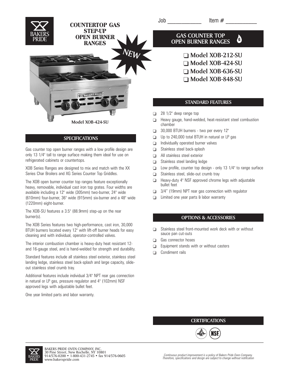 Bakers Pride XOB-212-SU User Manual | 2 pages