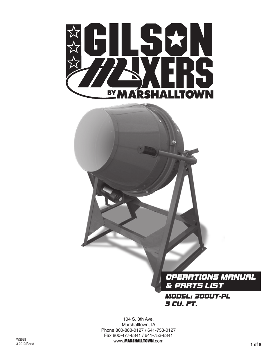 Marshalltown 300UT-PL Utility Mixer User Manual | 8 pages