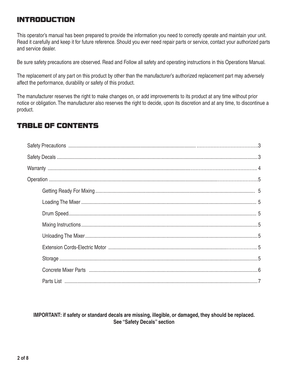 Marshalltown 300UT-PL Utility Mixer User Manual | Page 2 / 8