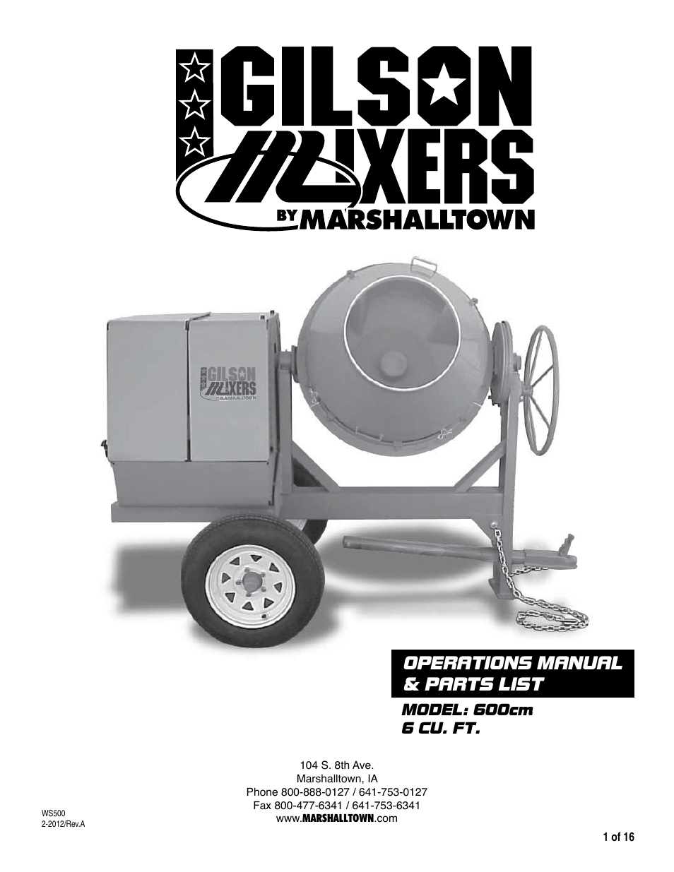 Marshalltown 600CM Mixer User Manual | 16 pages