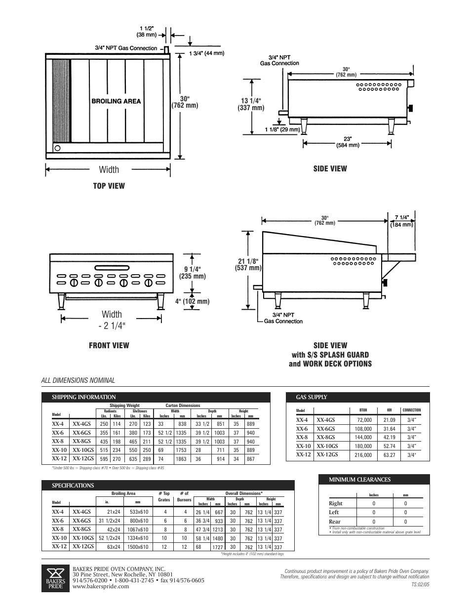 Width, Width - 2 1/4 | Bakers Pride XX-10 User Manual | Page 2 / 2
