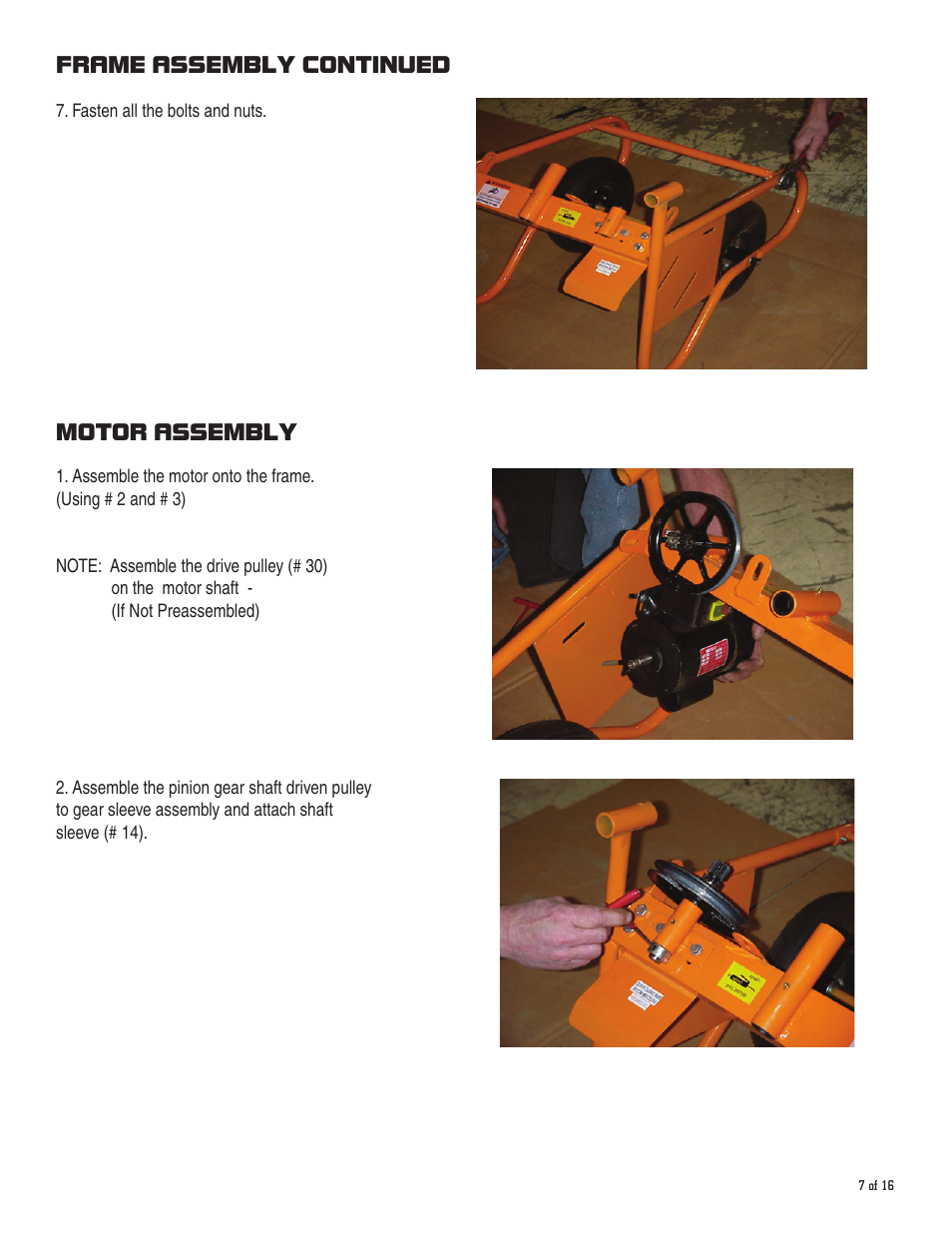 Frame assembly continued motor assembly | Marshalltown 59000D Wheelbarrow Mixer User Manual | Page 7 / 16