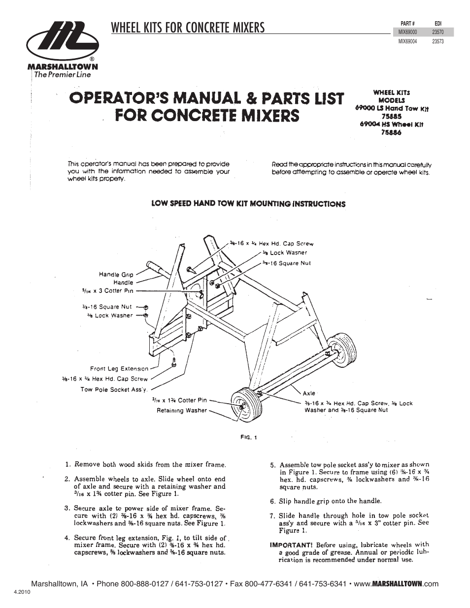 Marshalltown MIX69004 Wheel Kits User Manual | 3 pages