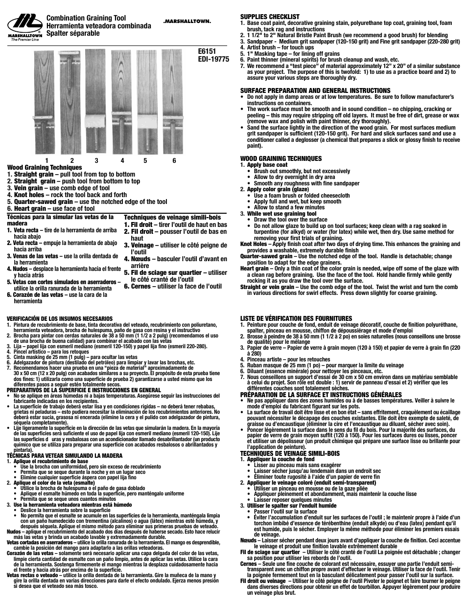 Marshalltown E6151-1 Combination Graining Tool User Manual | 1 page