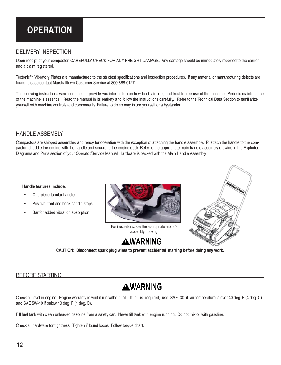 Operation | Marshalltown PC3000T Tectonic Plate Compactor Owner's Manual User Manual | Page 12 / 24