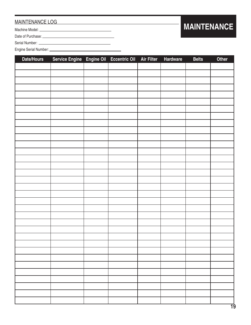 Maintenance | Marshalltown PC3000T Tectonic Plate Compactor Owner's Manual User Manual | Page 19 / 24