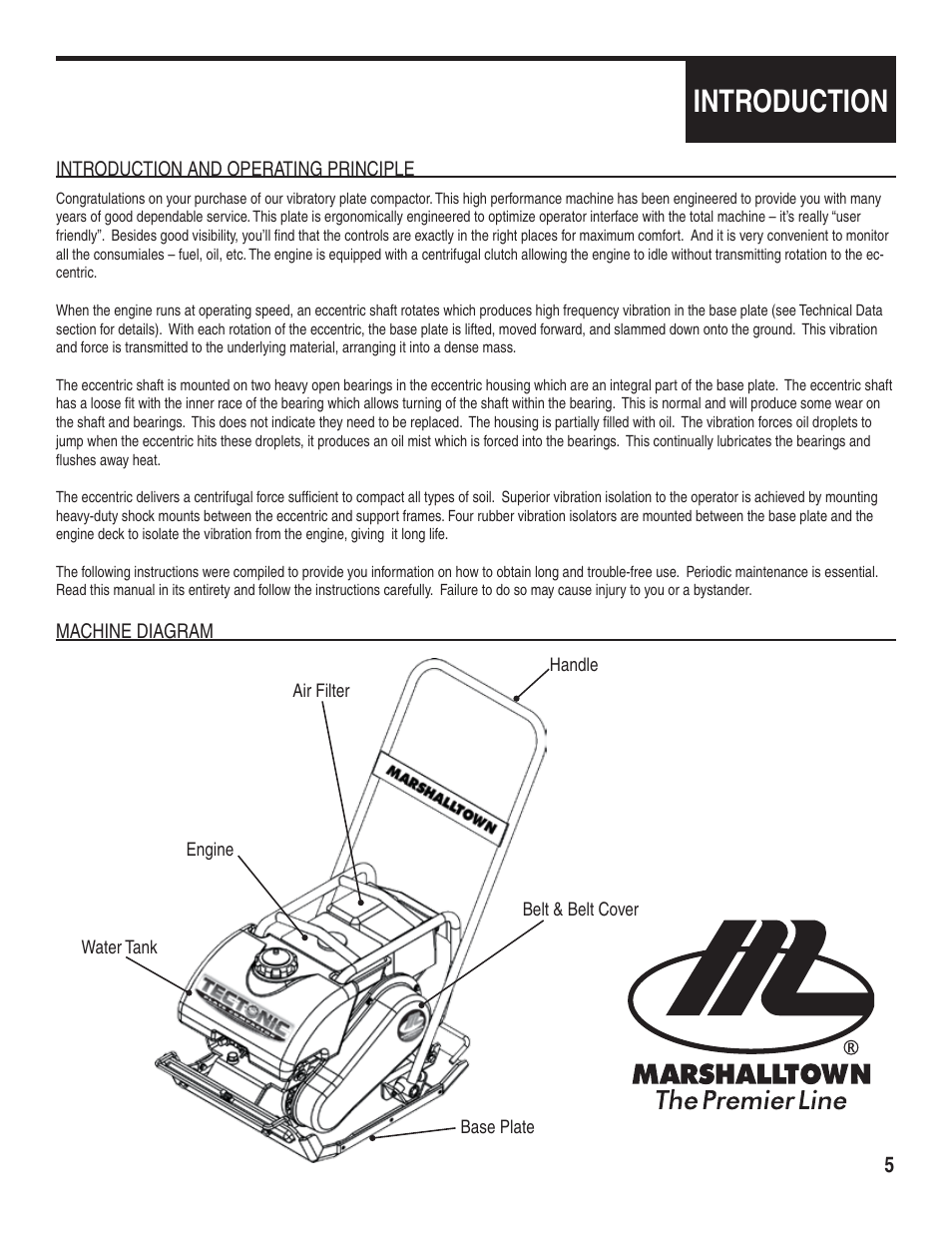 Introduction | Marshalltown PC3000T Tectonic Plate Compactor Owner's Manual User Manual | Page 5 / 24