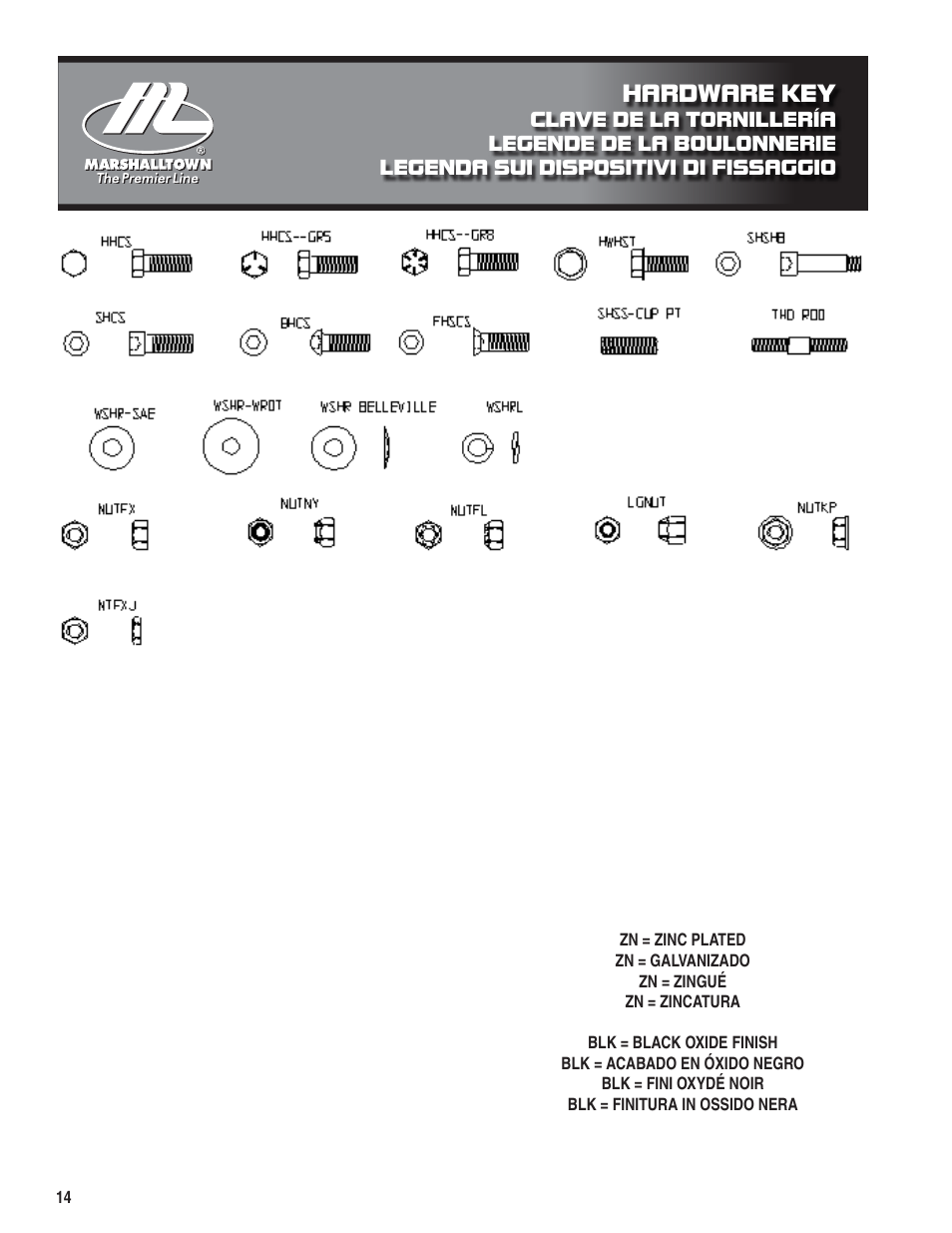 Hardware key | Marshalltown PC3000T Parts Manual User Manual | Page 14 / 36