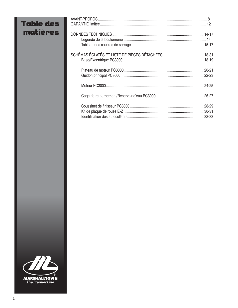 Marshalltown PC3000T Parts Manual User Manual | Page 4 / 36