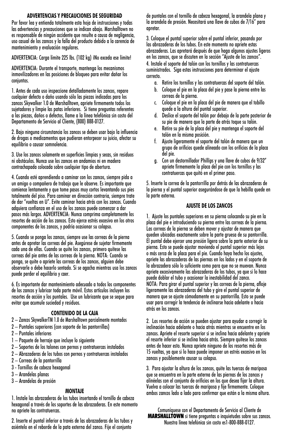 Marshalltown ST24 Skywalker Stilts 1.0 User Manual | Page 3 / 6