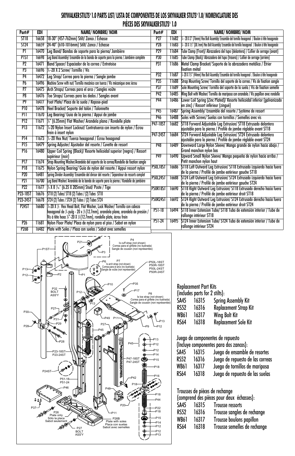 Skywalker, Stilts, 0/ nomenclature des pièces des skywalker | Marshalltown ST24 Skywalker Stilts 1.0 User Manual | Page 5 / 6
